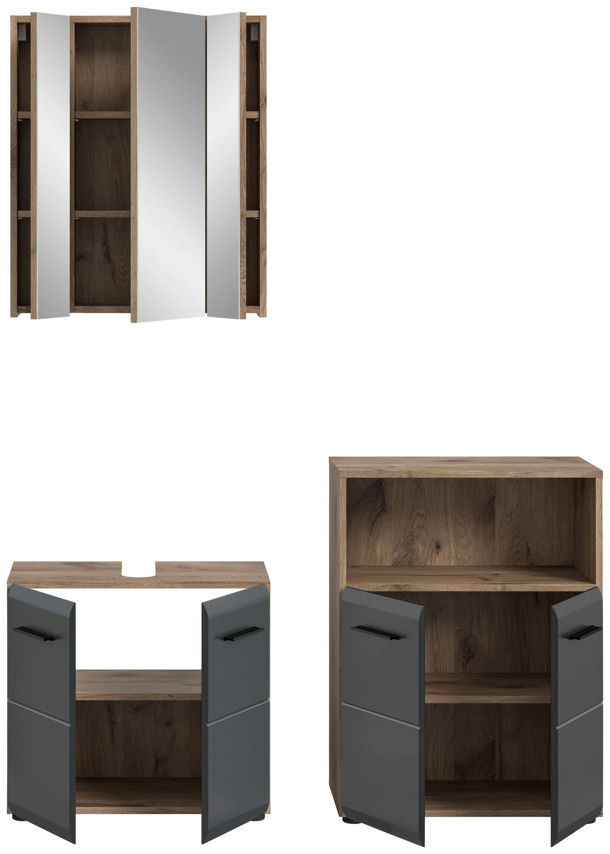 Kúpeľňa Ice 3-dielna, čierna/Dub tmavy - čierna/tmavý dub, Basics, kompozitné drevo/plast (120cm) - MID.YOU