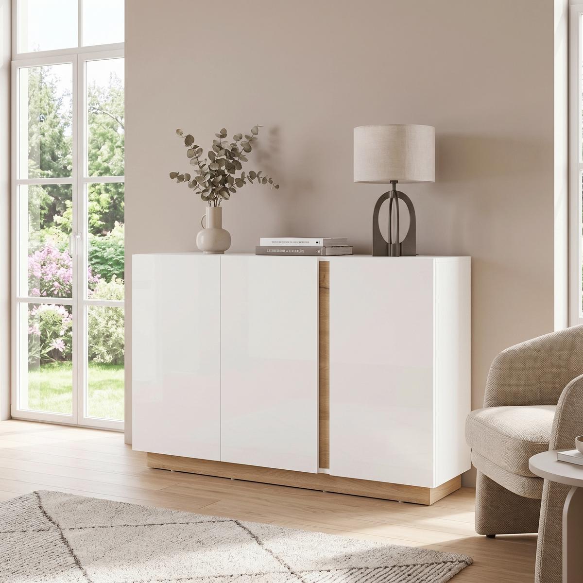 SIDEBOARD Clair Weiß/Eiche Dekor B:138cm - Eichefarben/Weiß, Design, Holzwerkstoff (138/91/40cm) - MID.YOU