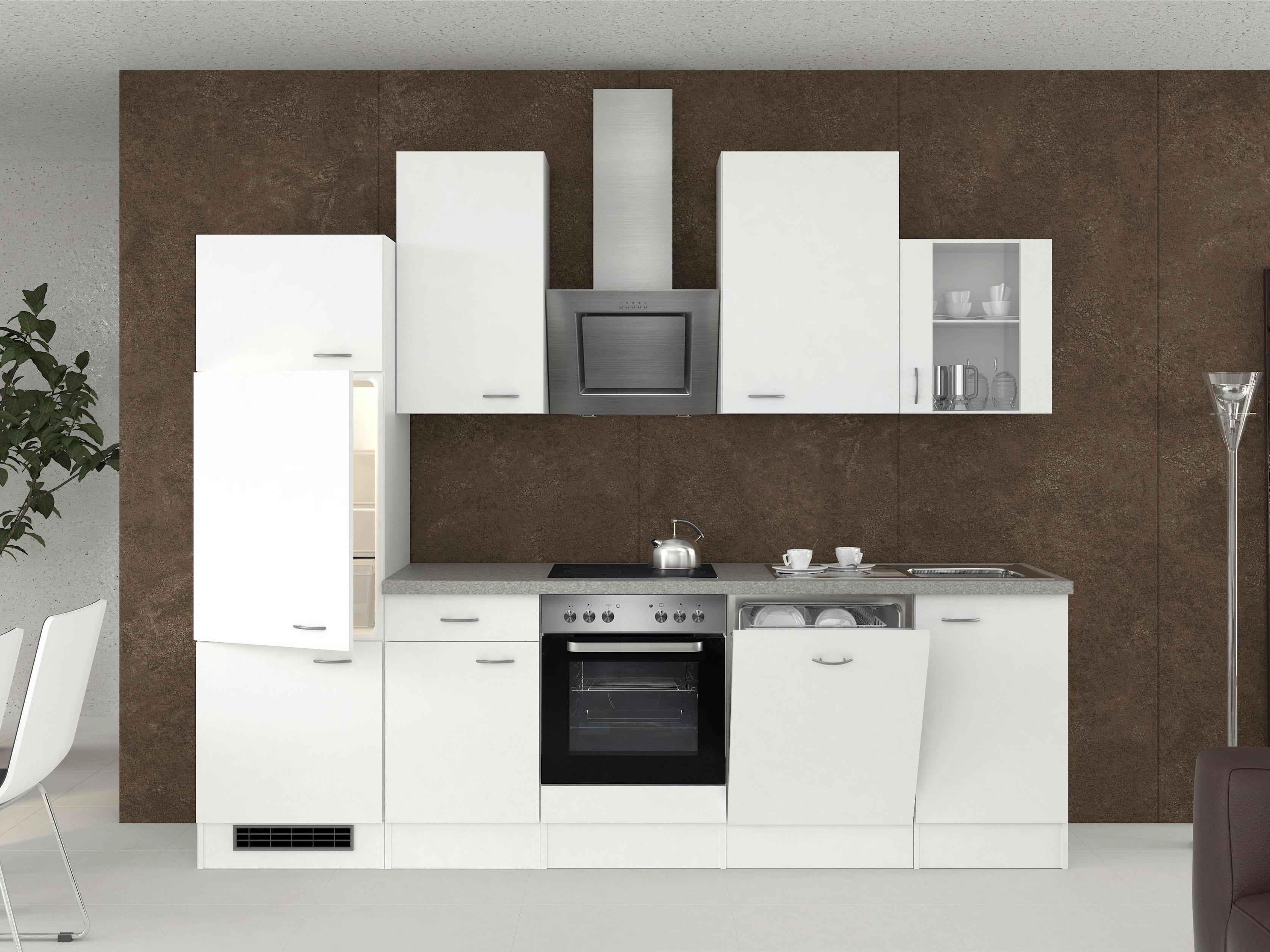 Küchenzeile Wito M. Geräten 280 Cm Weiß/grau Modern - Hellgrau/Weiß, MODERN, Glas/Holzwerkstoff (280cm) - FlexWell