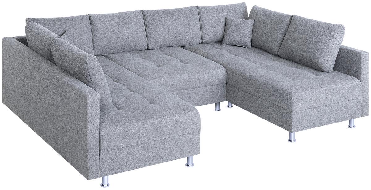 Sedací souprava SOFIA U, oboustranná, světle šedá - barvy stříbra/černá, Design, kompozitní dřevo/textil (192/308/192cm) - P & B