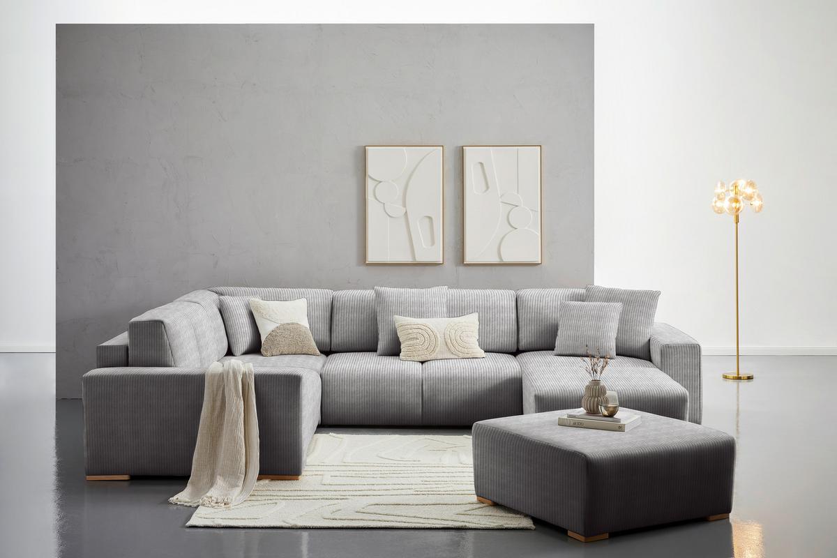 Wohnlandschaft Vouge Grau U: 283x371x208 Cm - Buchefarben/Schwarz, KONVENTIONELL, Textil (283/371/208cm) - Livetastic
