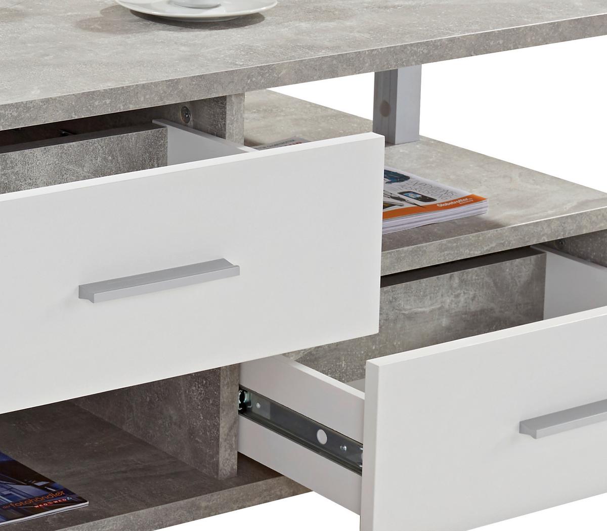 Couchtisch Mit Stauraum + Rollen Quattro Betonoptik/weiß - Weiß/Grau, MODERN, Holzwerkstoff (105/45/60cm)