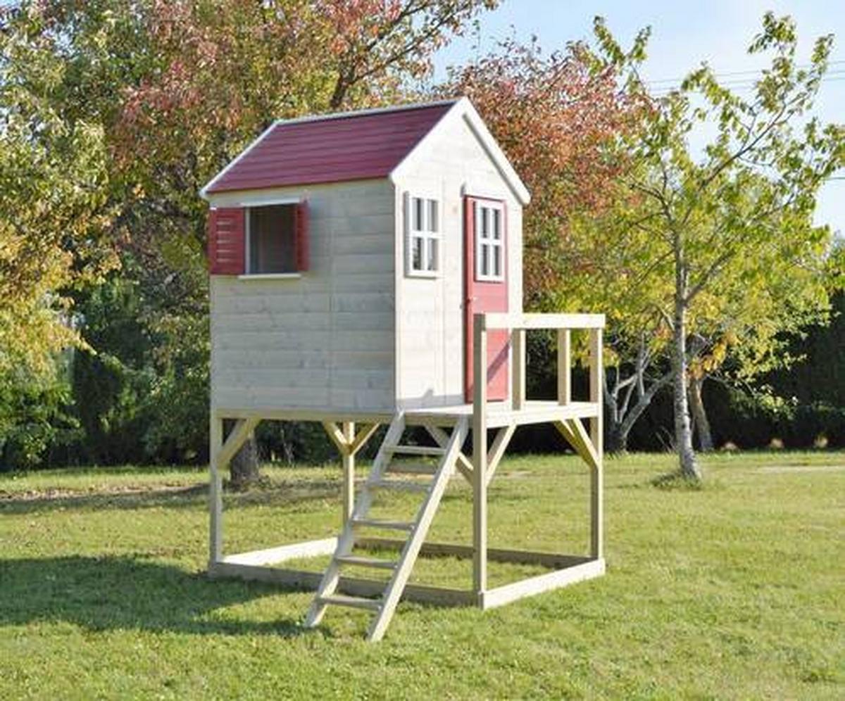 Spielhaus Storch Naturfarben/rot, B: 197 Cm - Rot/Naturfarben, KONVENTIONELL, Holz (197/242/167cm)