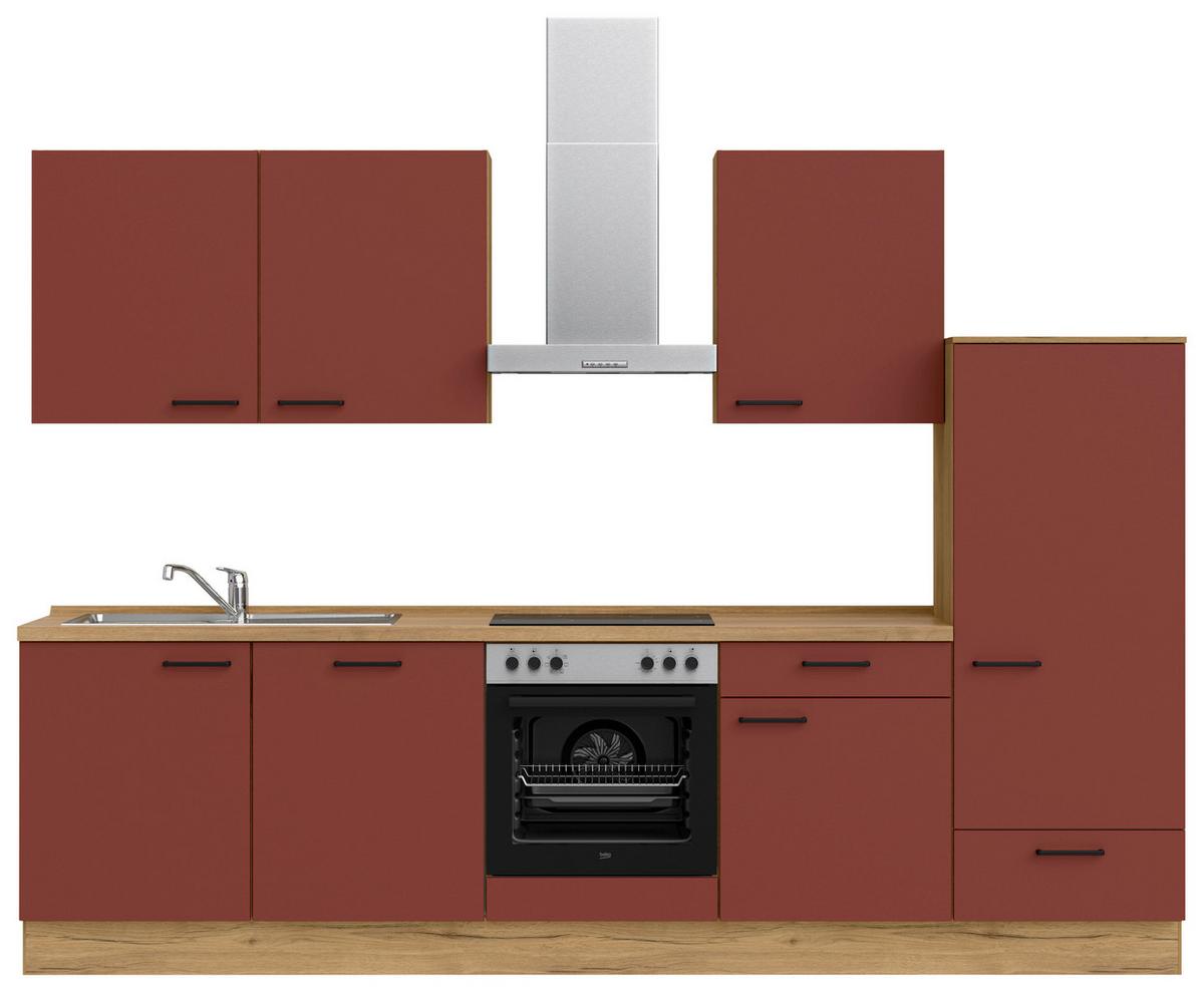 Küchenleerblock Easytouch Low-Line, L10 Rechts - Eichefarben/Rot, MODERN, Holzwerkstoff (300cm) - Nobilia