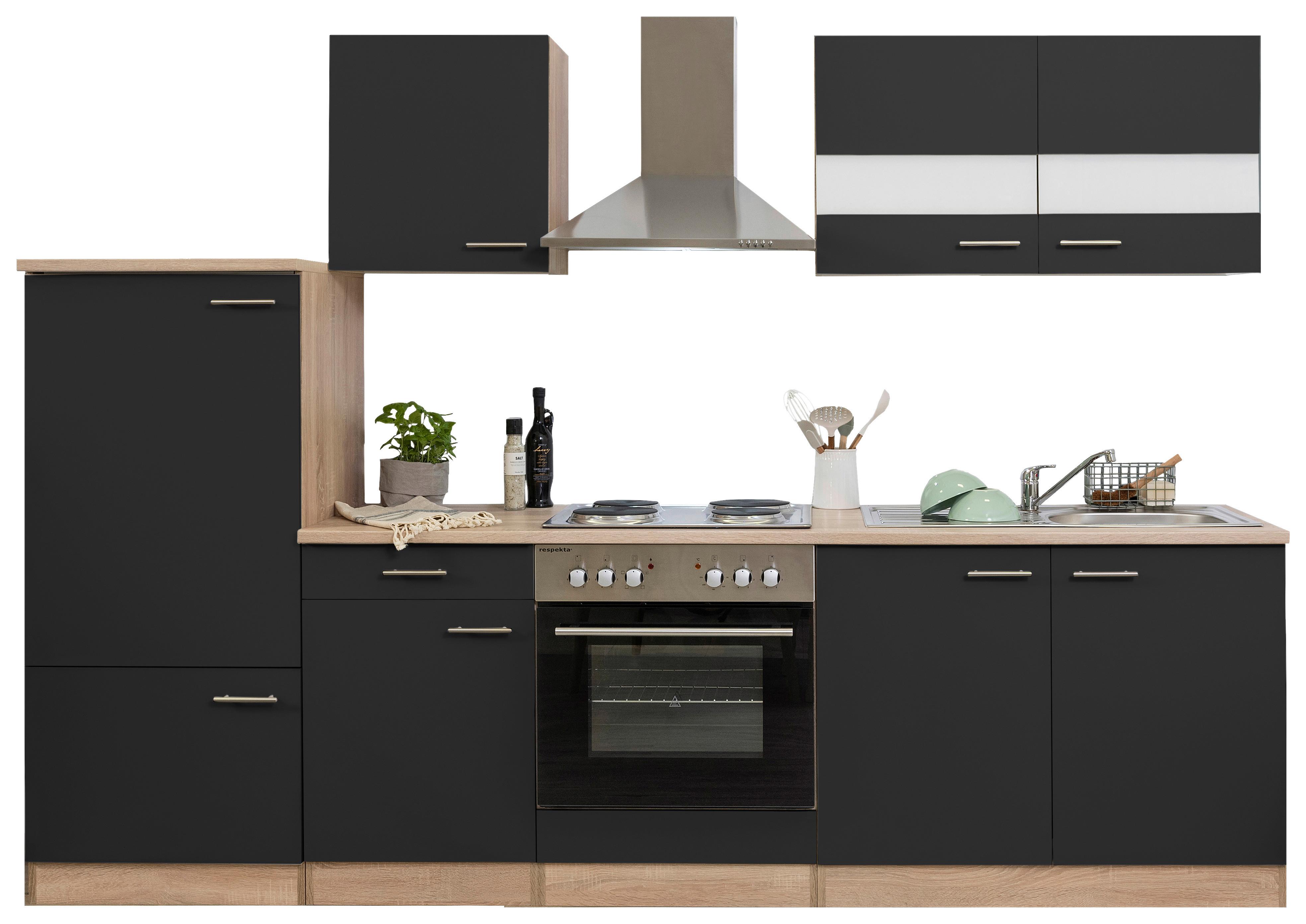 Küchenzeile ohne Geräte B: 270 cm Schwarz/Eiche Dekor - Eichefarben/Schwarz, Basics, Holzwerkstoff (270/200/60cm) - Respekta