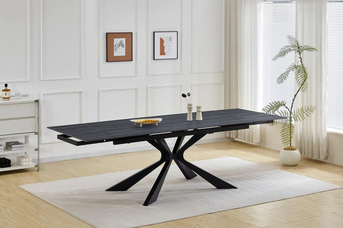 Esstisch Hamar Schwarz L: 180-220 cm - Schwarz, MODERN, Stein/Metall (180/220/90/76cm) - P & B