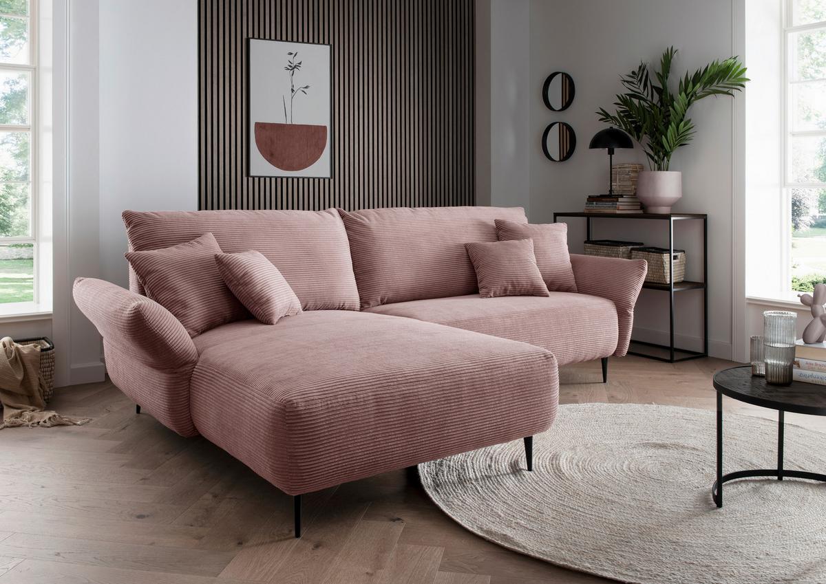 Ecksofa Vanilla Rosa S: 178/264-302 cm - Schwarz/Rosa, Design, Textil (178/264-302cm) - Livetastic