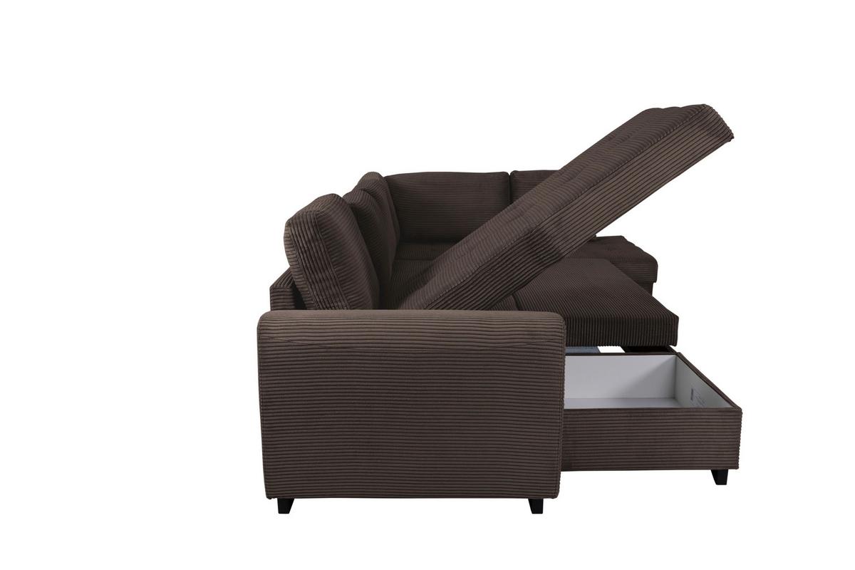 Souprava U MALTE, pravá, šedohnědý manšestr - černá/šedavě hnědá, Moderní, textil/plast (155/305/178cm) - Based