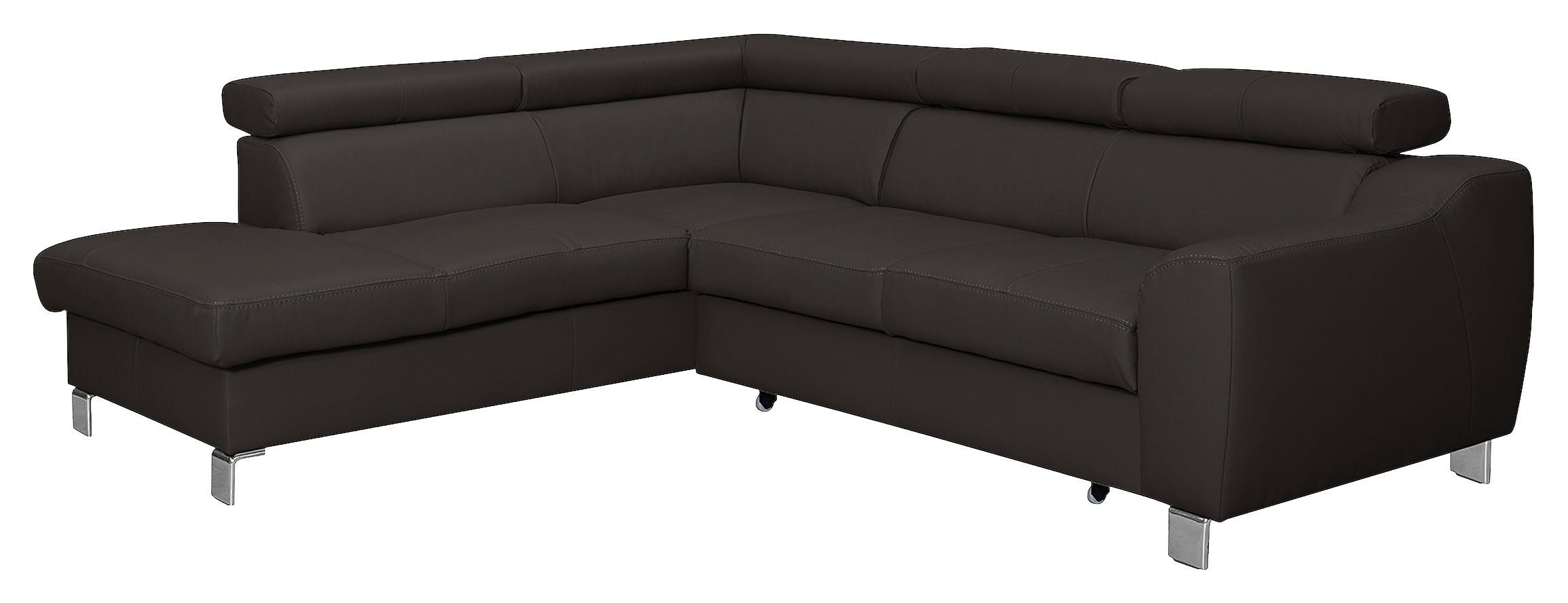 Ecksofa Aspen Dunkelbraun S: 208 Cm - Chromfarben/Dunkelbraun, Design, Leder/Textil (208/245cm) - Livetastic