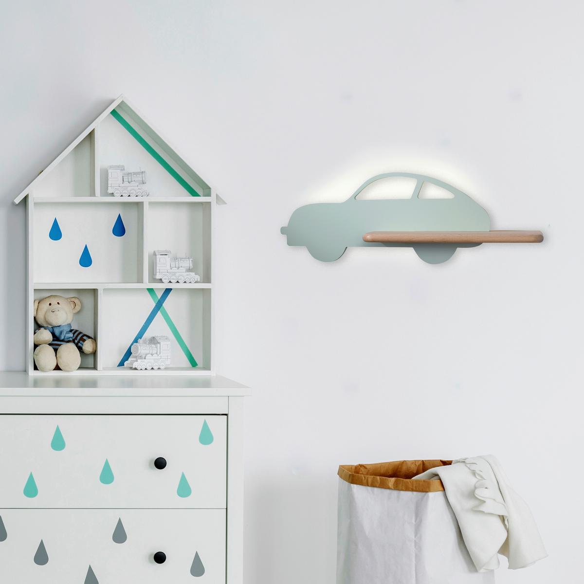 Kinderwandleuchte 21-84804 Car - Mintgrün, Basics, Holz/Holzwerkstoff (43/12/15cm)