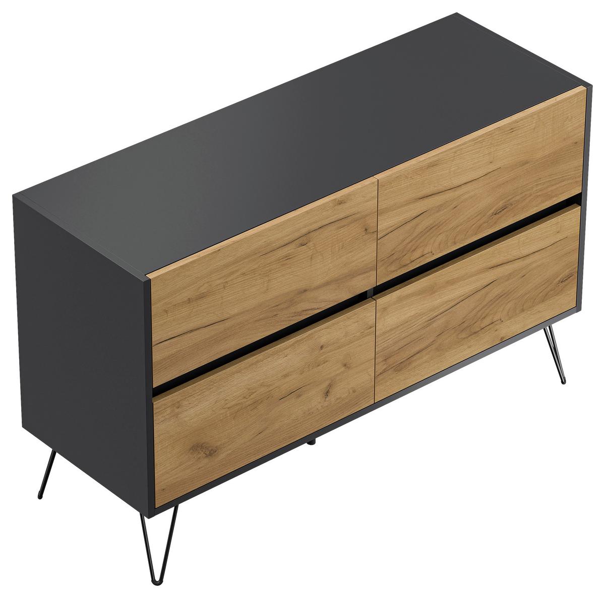 Sideboard Posseik Industrial Graphit/Eichefarben B: 119 cm - Eichefarben/Schwarz, Design, Holzwerkstoff (119/75/42cm) - MID.YOU