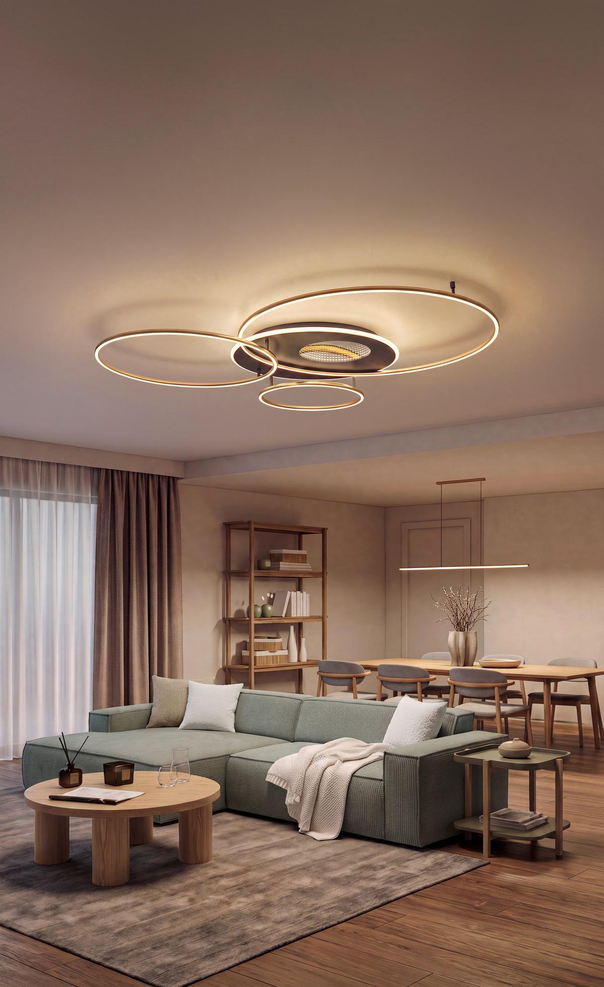 STROPNÉ LED SVIETIDLO BEFER - zlatá/opálová, Modern, kov/plast (126,4/105,3/13cm) - Mömax