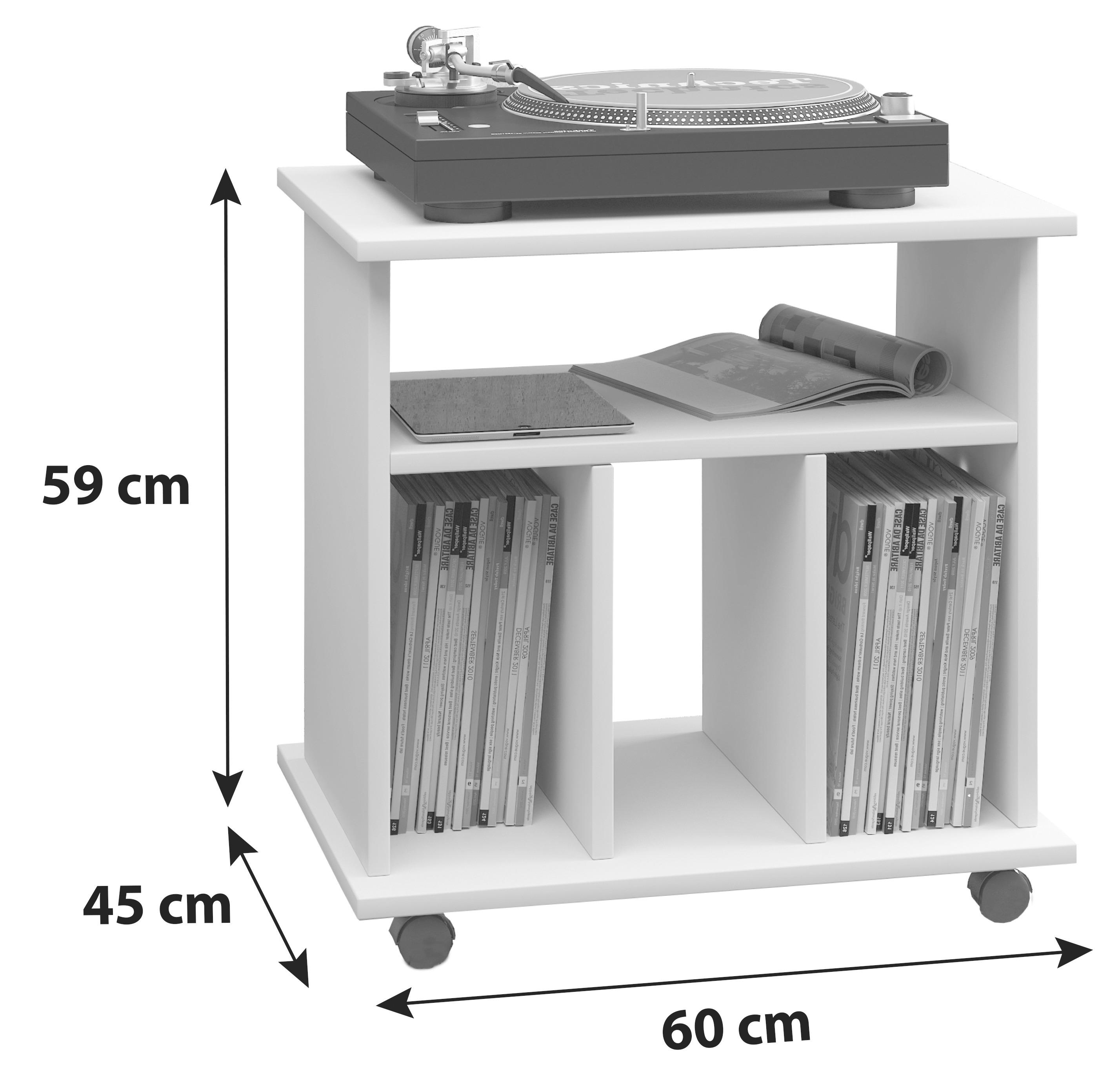 MID.YOU Schallplattenregal mit Rollen Retal 60 cm, Weiß