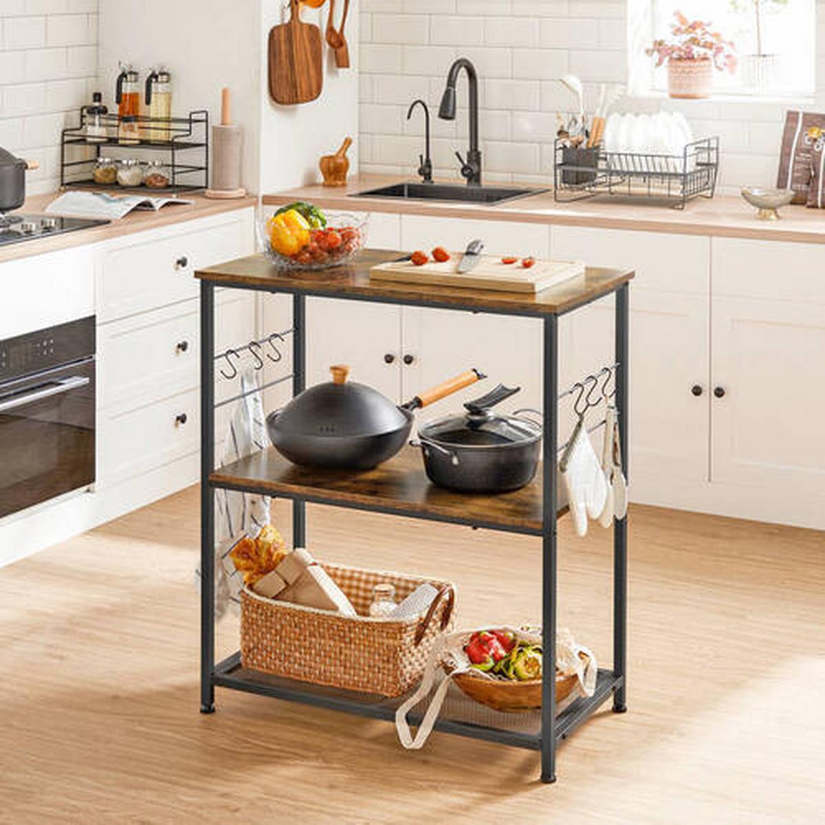 Kücheninsel Vasagle Braun, Schwarz, 80x90x40 cm - Schwarz/Braun, Basics, Holzwerkstoff/Metall (80/90/40cm) - Boxxx