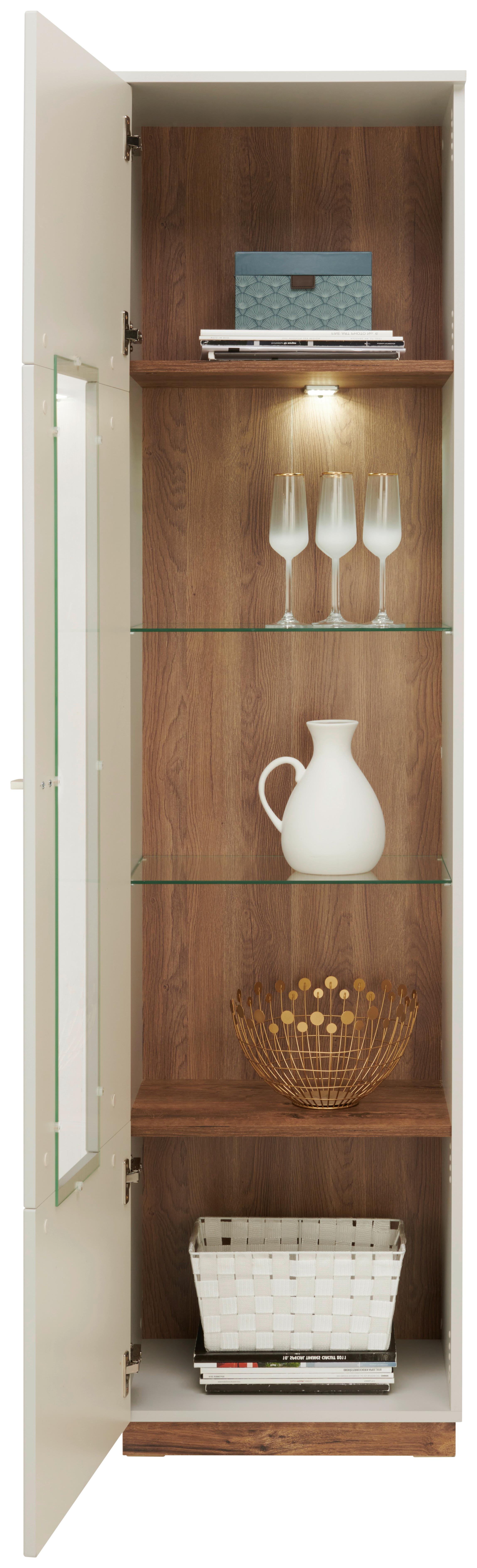 Vitrine Arian B: 50,1 cm Hellgrau/Eiche Dekor - Eichefarben/Hellgrau, MODERN, Glas/Holzwerkstoff (50,1/198,6/37,2cm)