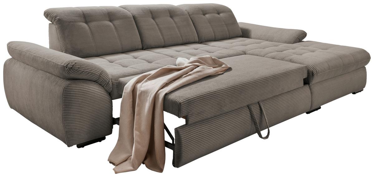 Ecksofa mit Bettkasten Rigatti Graubraun S: 314x184cm - Graubraun/Schwarz, MODERN, Textil (314/184cm) - Livetastic