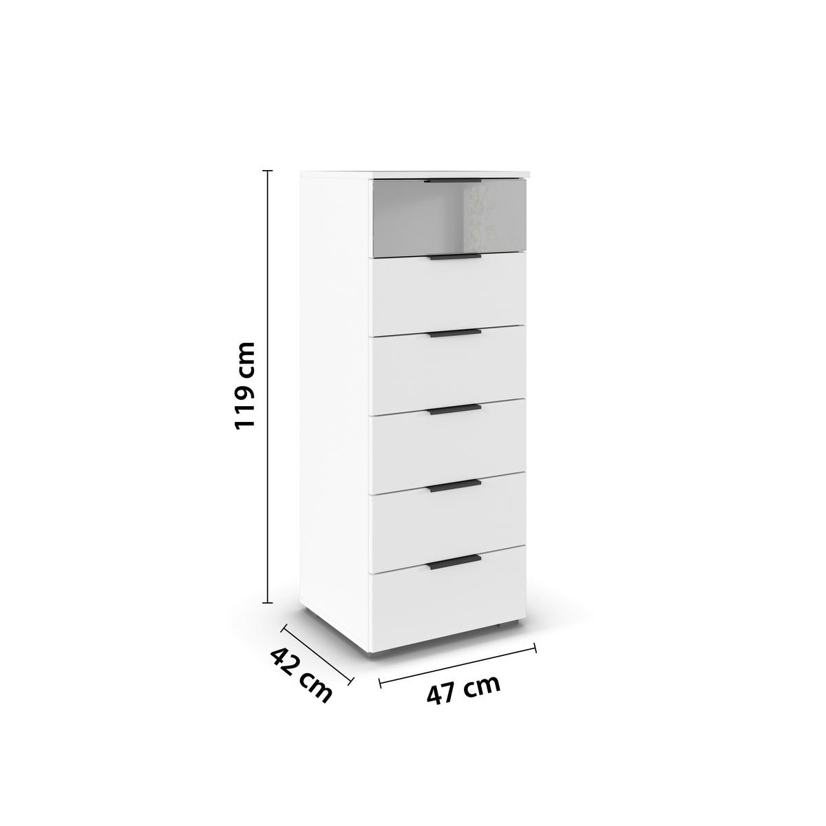 Kommode Skyla Alpinweiß, Grauspiegel B: 47cm - Alufarben, MODERN, Glas/Holzwerkstoff (47/119/42cm) - Rauch Möbel