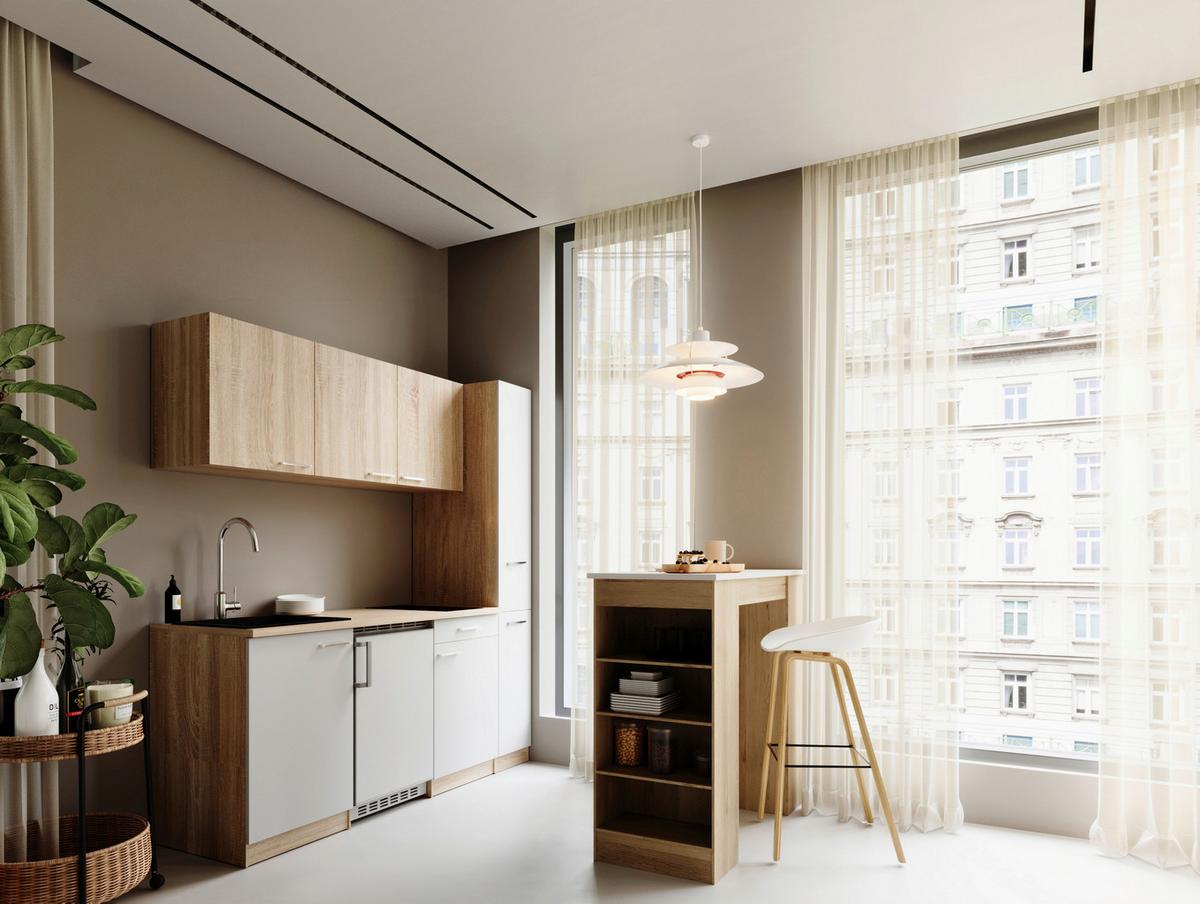 Küchenblock Ingrid Weiß/Eichefarben B: 180cm - Eichefarben/Weiß, Design, Holzwerkstoff (180cm) - Respekta