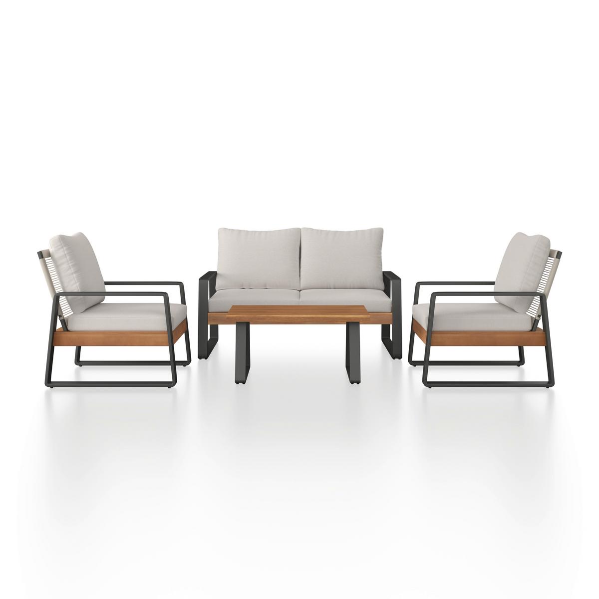 TERASOVÁ SEDACIA SÚPRAVA ALEXA - krémová/farba tíku, Modern, kov/drevo (150/81/85,5cm) - Bessagi Garden