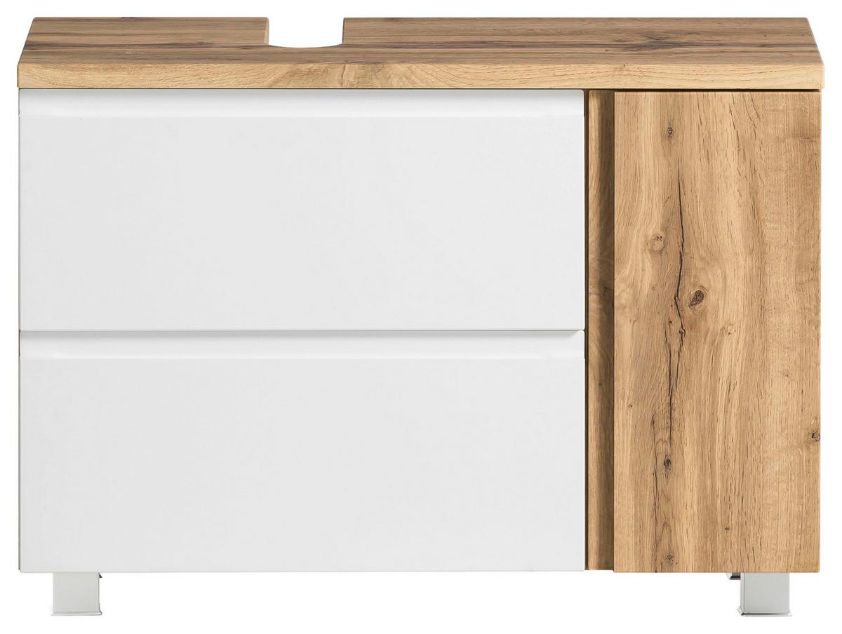 Waschbeckenunterschrank Varese B: 85 Cm Wotaneiche Dekor/weiß - Eiche Wotan/Weiß, MODERN, Holzwerkstoff (85/56/35cm) - Held
