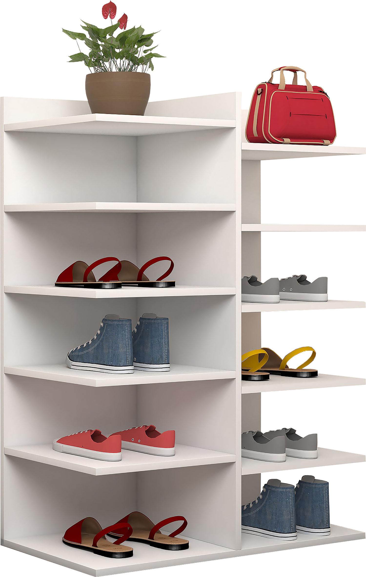Schuhregal Enosa 12 Schuhpaare Weiß H: 80 cm - Weiß, Basics, Holzwerkstoff (60/80/30cm) - MID.YOU