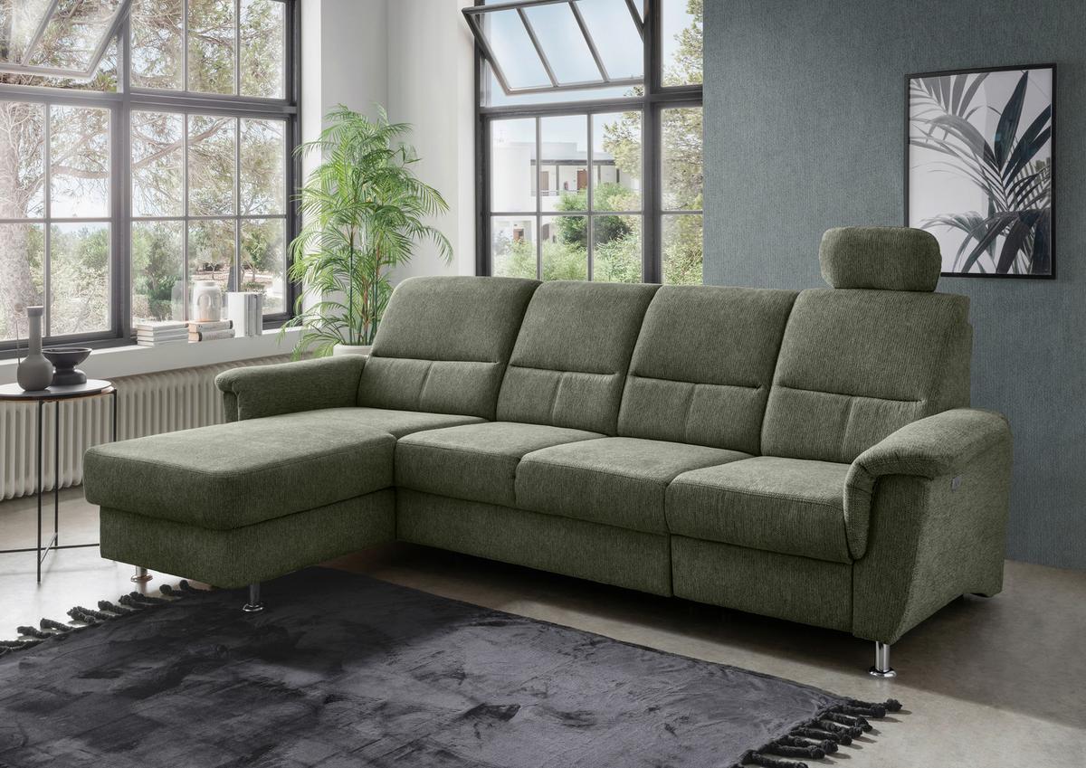 Ecksofa mit Relaxfunktion Parole Grün Chenille - Chromfarben/Grün, KONVENTIONELL, Textil (165/292cm) - Livetastic