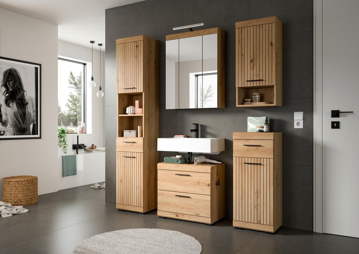 Badezimmer Scout Eiche Artisan Dekor B: 60cm - Schwarz/Eiche Artisan, Trend, Glas/Holzwerkstoff (60cm) - MID.YOU