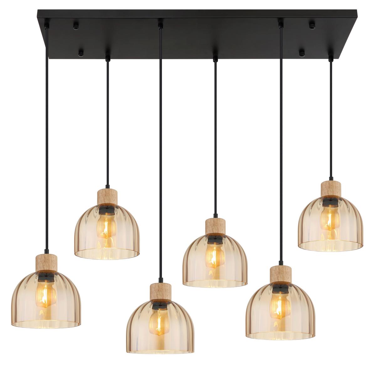 HÄNGELEUCHTE Braun, Schwarz, ca. 105x36 cm - Bernsteinfarben/Schwarz, Design, Glas/Holz (105/36cm) - Globo