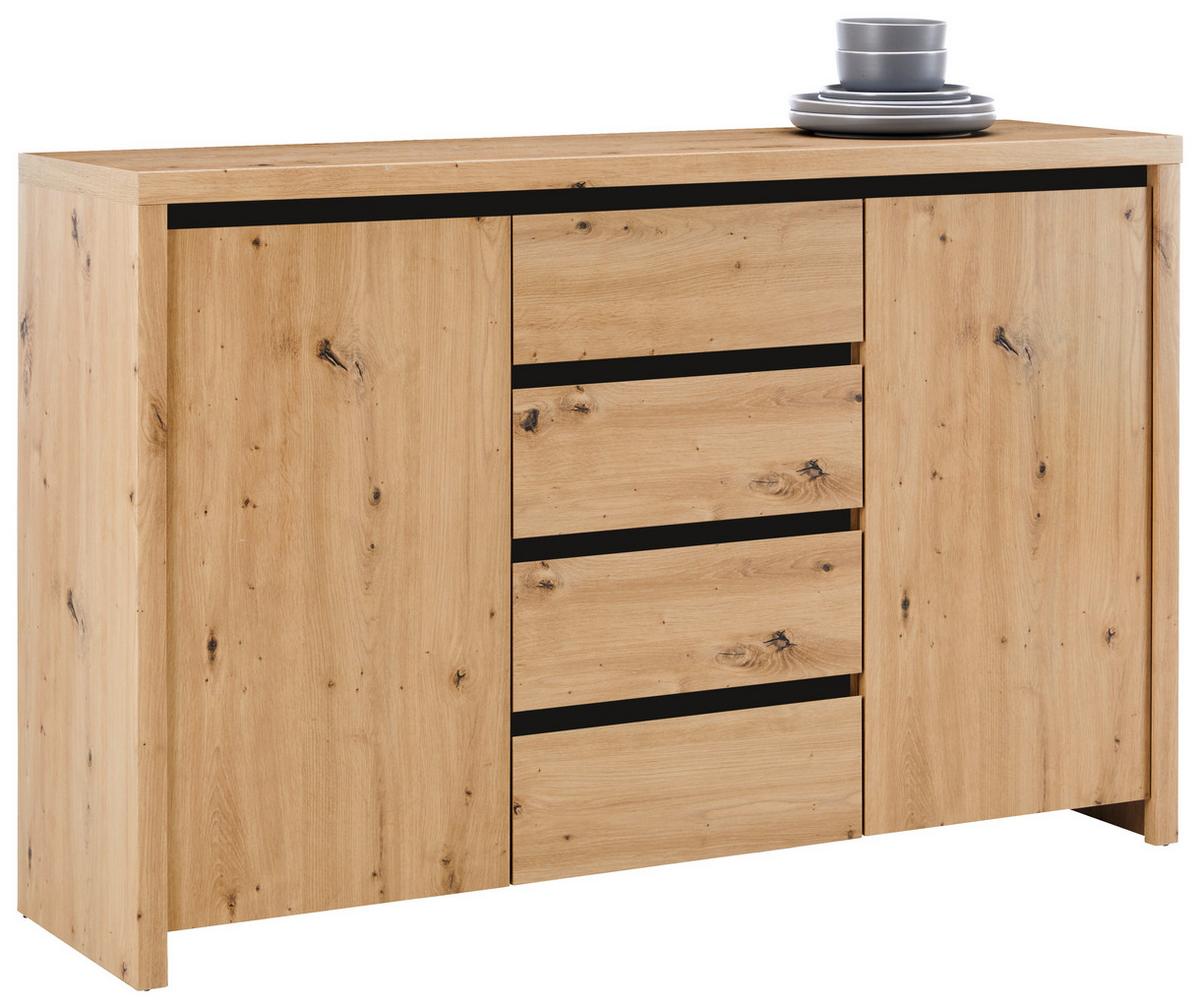 Široká komoda Larios, š: 143 cm - černá/dub artisan, Moderní, kompozitní dřevo (143/91/40cm) - Mömax
