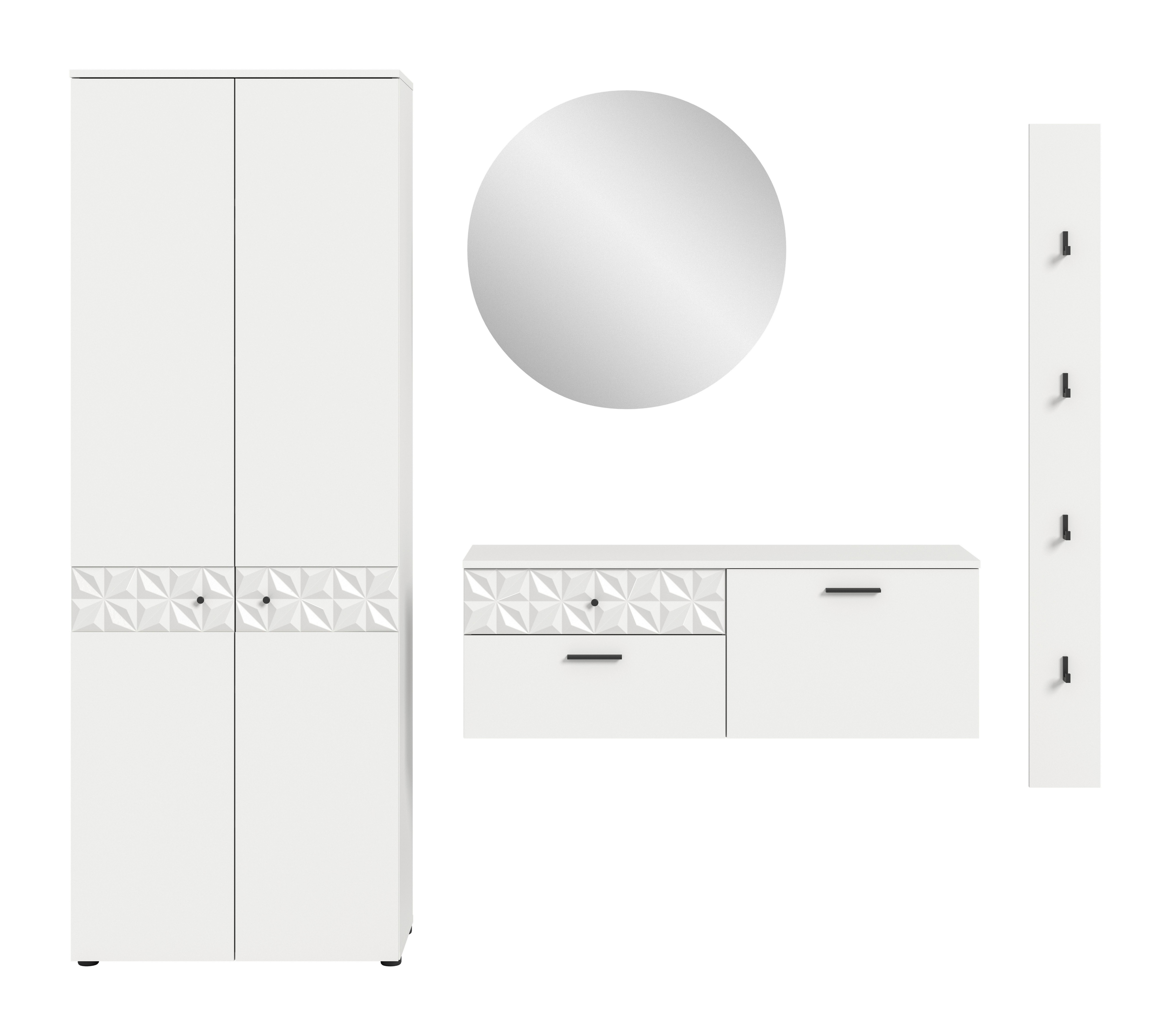 Garderobe Prisma Weiß B: 226 Cm - Weiß, Design, Glas/Holzwerkstoff (226/192/34cm) - MID.YOU