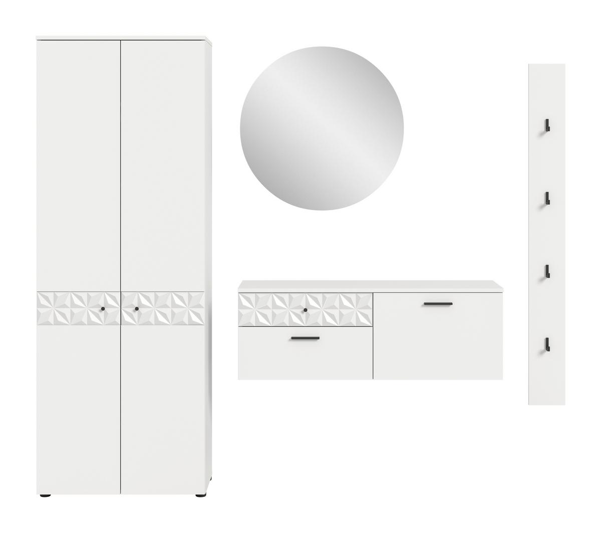 Garderobe Prisma Weiß B: 226 cm - Weiß, Design, Glas/Holzwerkstoff (226/192/34cm) - MID.YOU