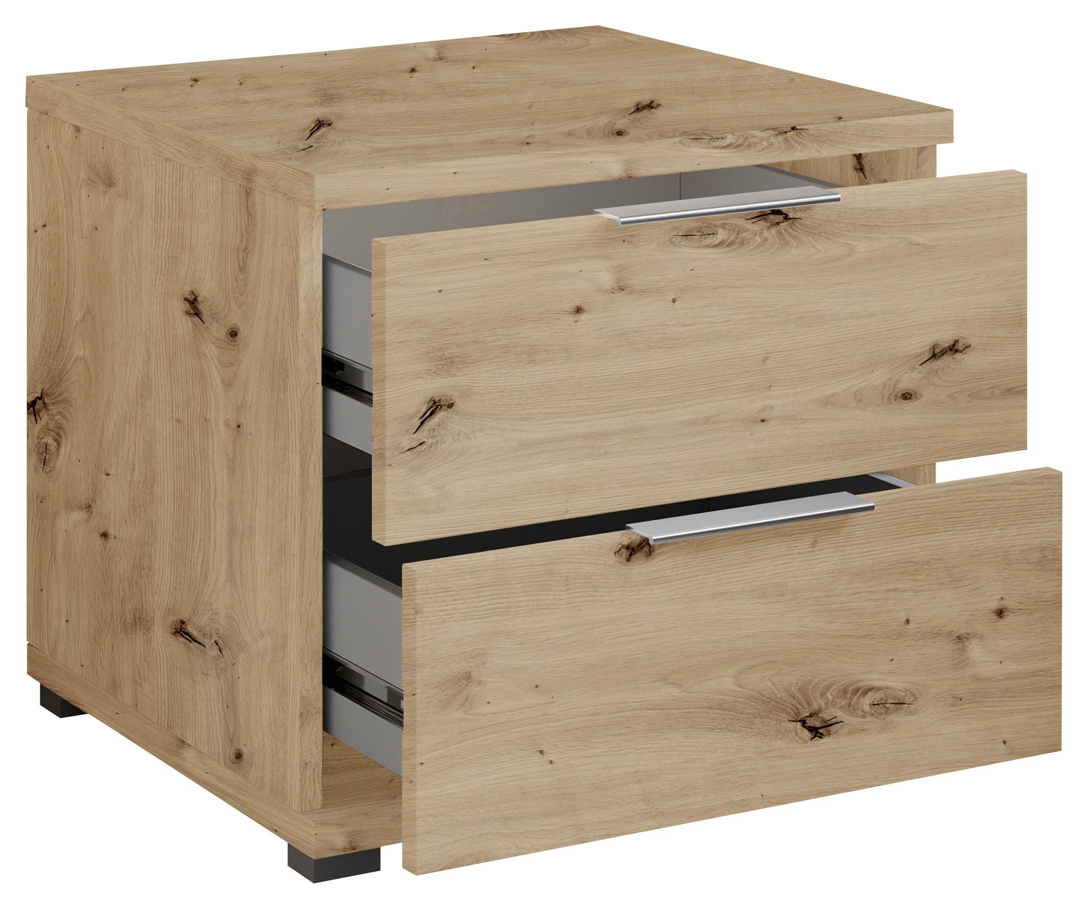 Nachtkästchen Smilla 2l E - Alufarben/Eiche Artisan, KONVENTIONELL, Holzwerkstoff (46/43/42cm)