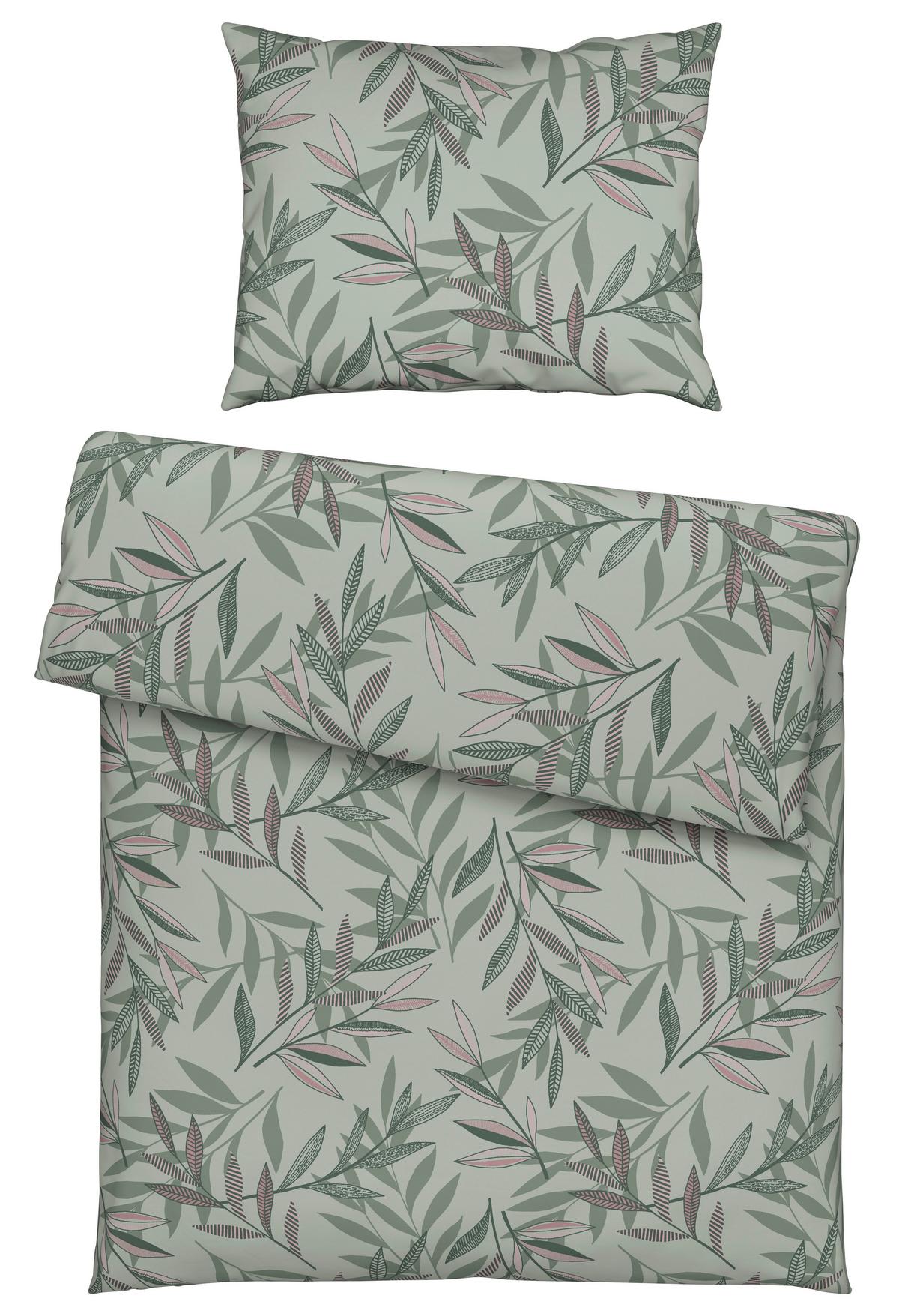 POSTEĽNÁ BIELIZEŇ STITCHED LEAVES - zelená/hnedofialová, textil (140/200cm) - Modern Living