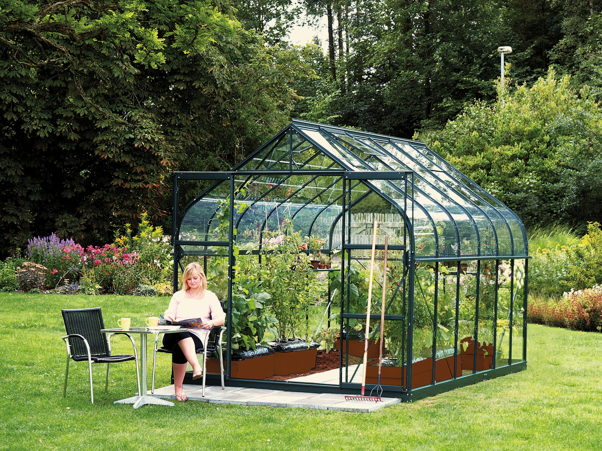 Gewächshausbausatz Diana 9900 9,9 M2 Metall/Glas Smaragdgrün - Smaragdgrün, Basics, Glas/Metall (263,5/254,5/383cm)