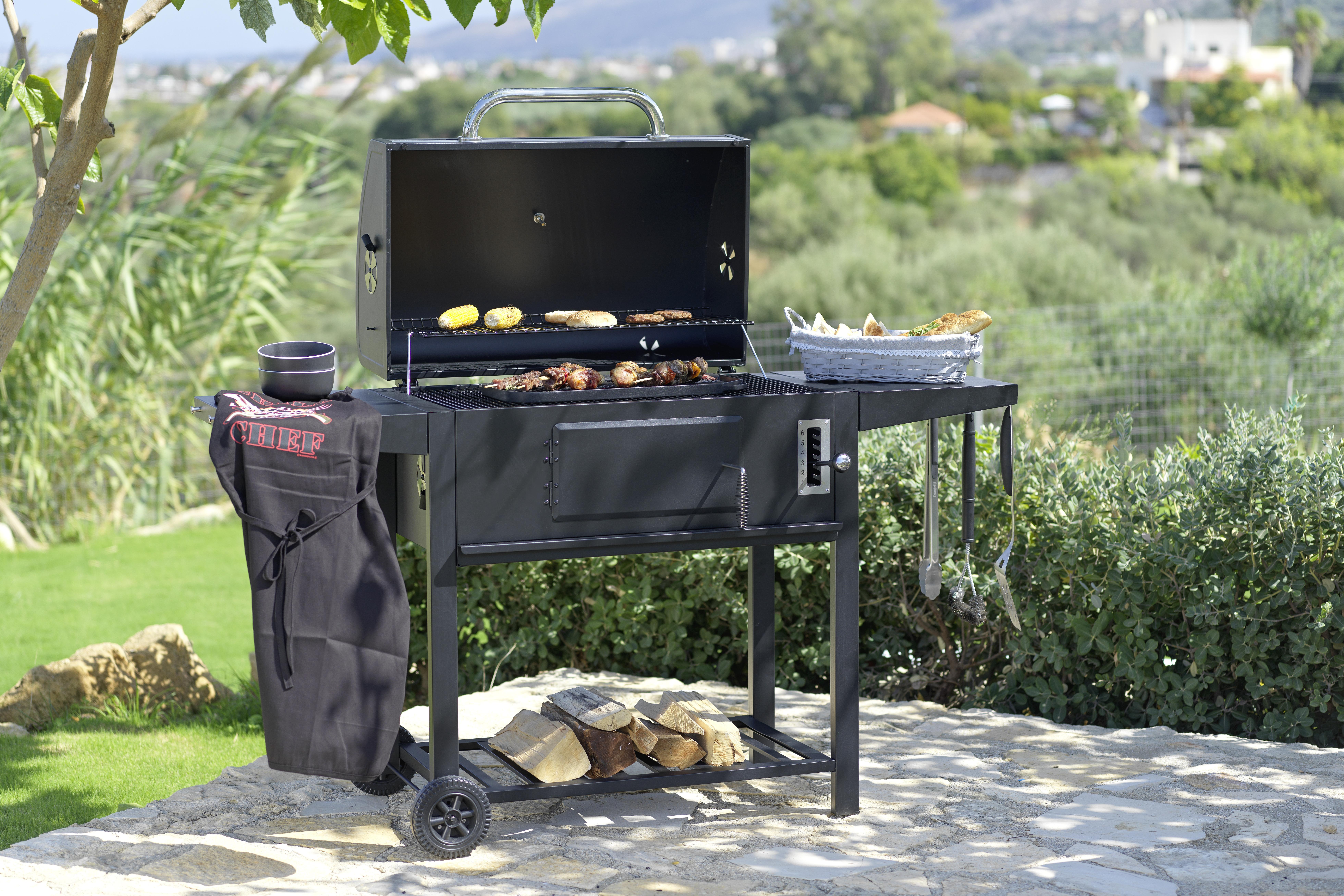 Holzkohlegrill Texas 164x64x110 cm - Schwarz, MODERN, Kunststoff/Metall (164/64/110cm) - Homezone