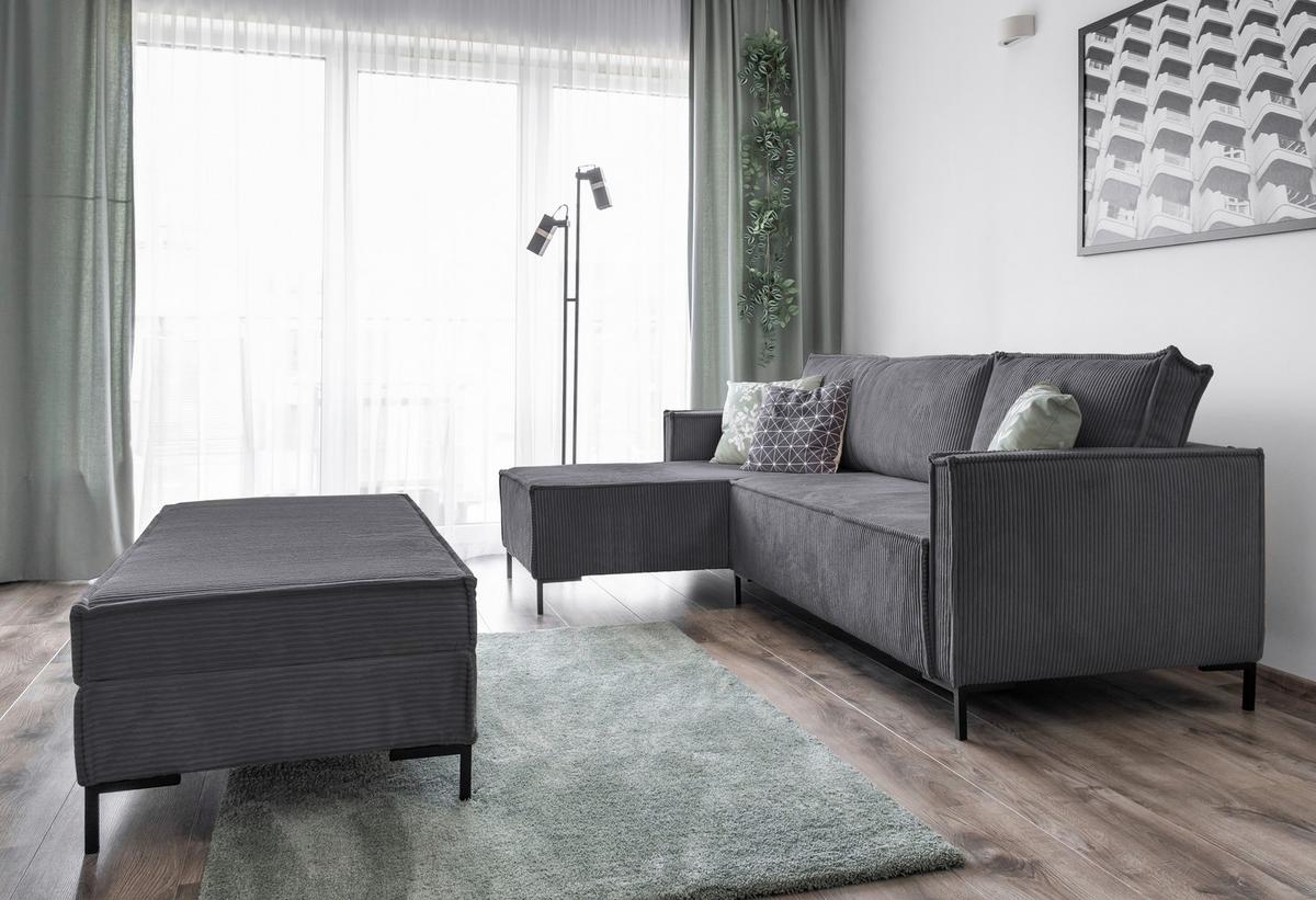 Rohová sedací souprava, šedá - šedá/černá, Design, kov/textil (232/90/154cm) - MID.YOU