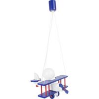 Kinderhängeleuchte Flugzeug H: 75 Cm 1-Flammig - Blau/Rot, KONVENTIONELL, Holz (29/31/75cm)