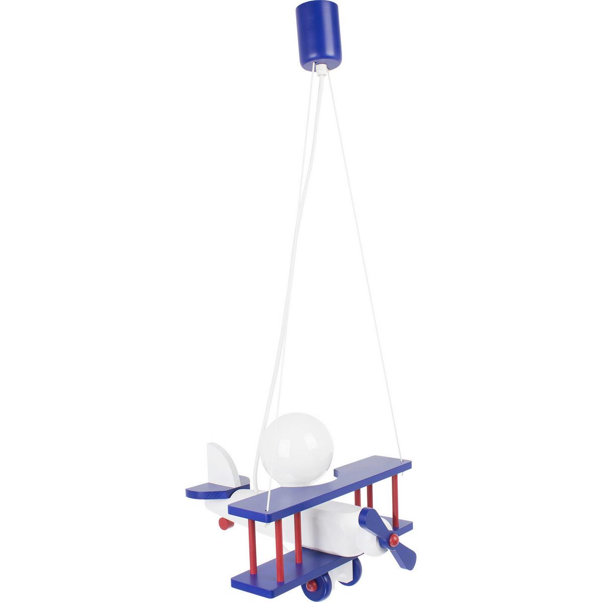 Kinderhängeleuchte Flugzeug H: 75 Cm 1-Flammig - Blau/Rot, KONVENTIONELL, Holz (29/31/75cm)