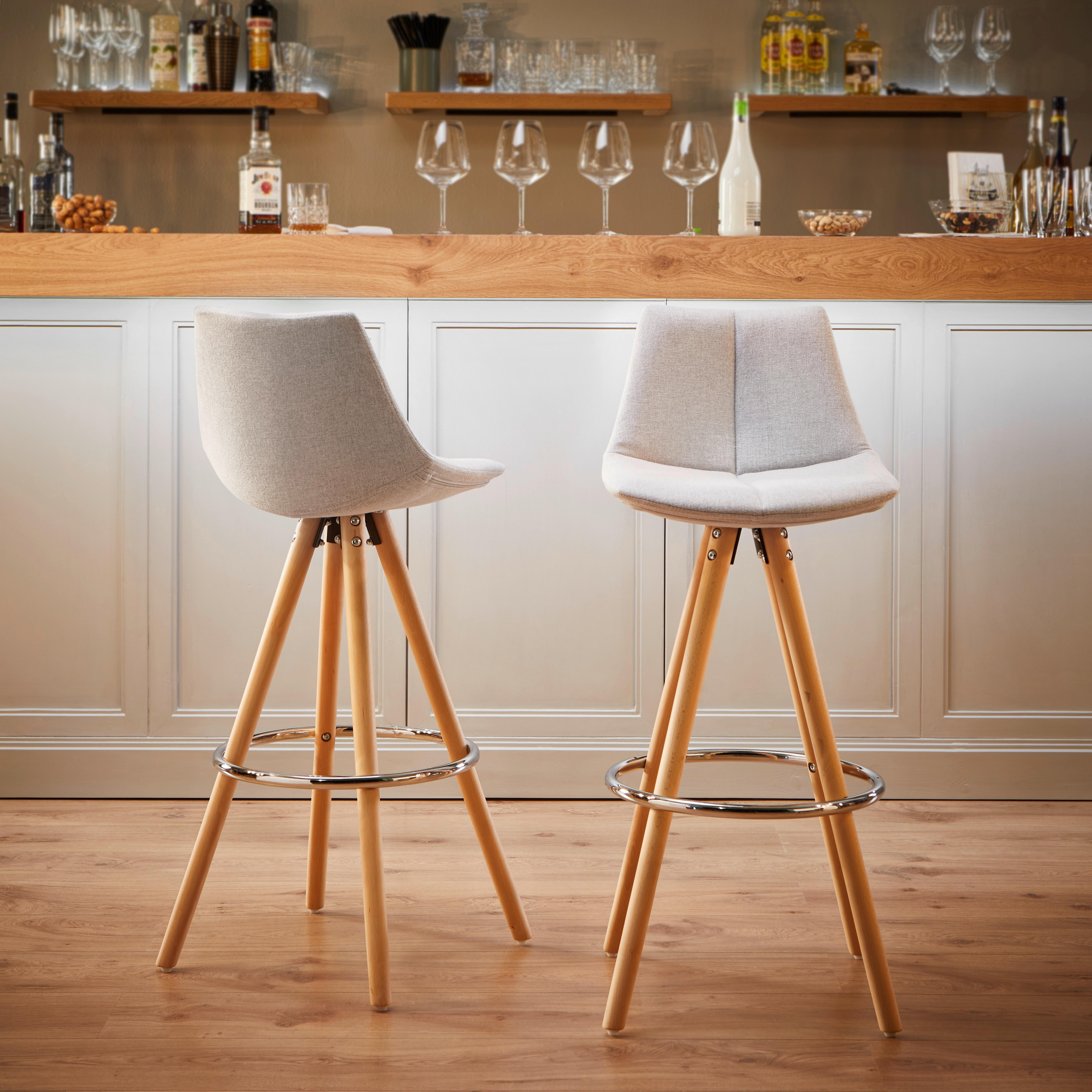 Barová Židle Nelo - světle šedá/barvy buku, Moderní, kov/dřevo (42/100/33cm) - Modern Living