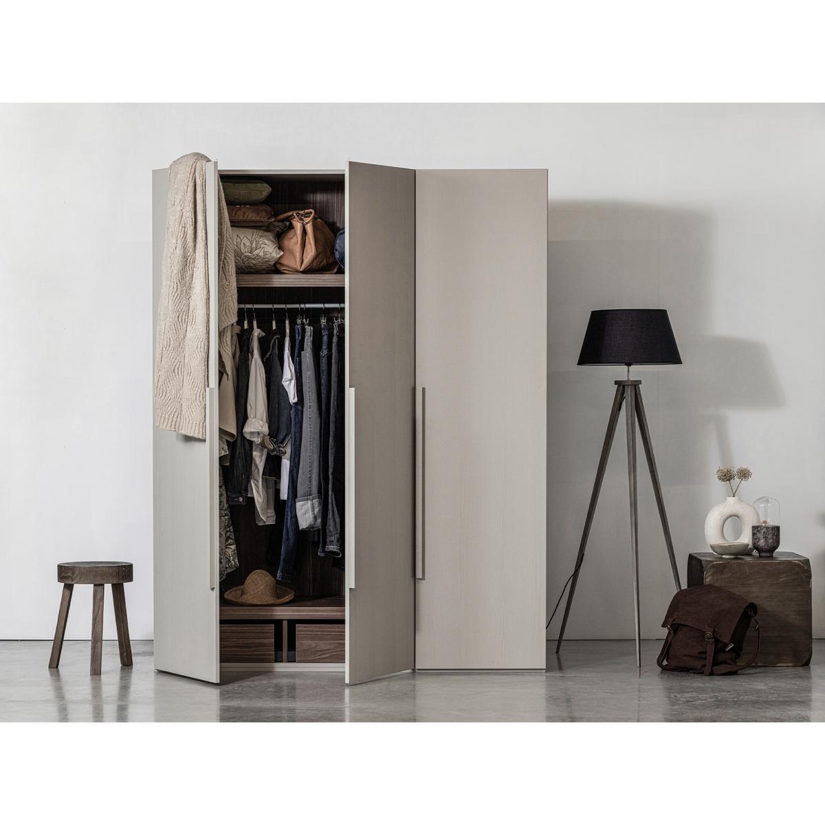 Drehtürenschrank Rens, Grau B: 165 Cm - Walnussfarben/Grau, Design, Holz (165/210/58cm) - Livetastic