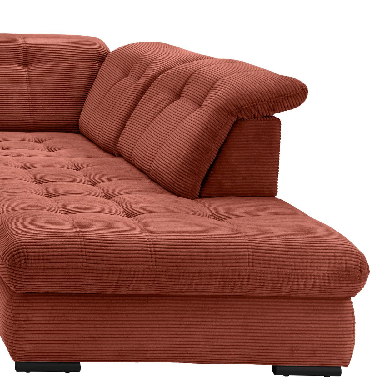 Wohnlandschaft Mit Bettkasten Rigatti Koralle B: 387 Cm - Koralle/Schwarz, MODERN, Textil (184/387/252cm) - Livetastic