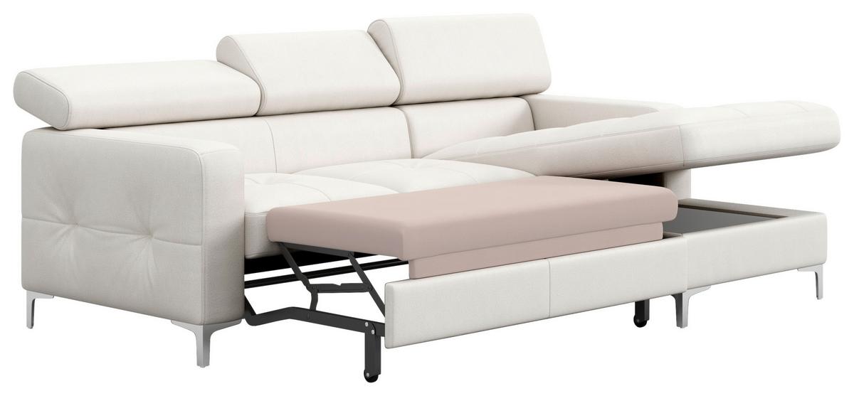 Ecksofa mit Schlaffunktion Sammy Hellgrau - Chromfarben/Weiß, Design, Leder (227/168cm) - Livetastic