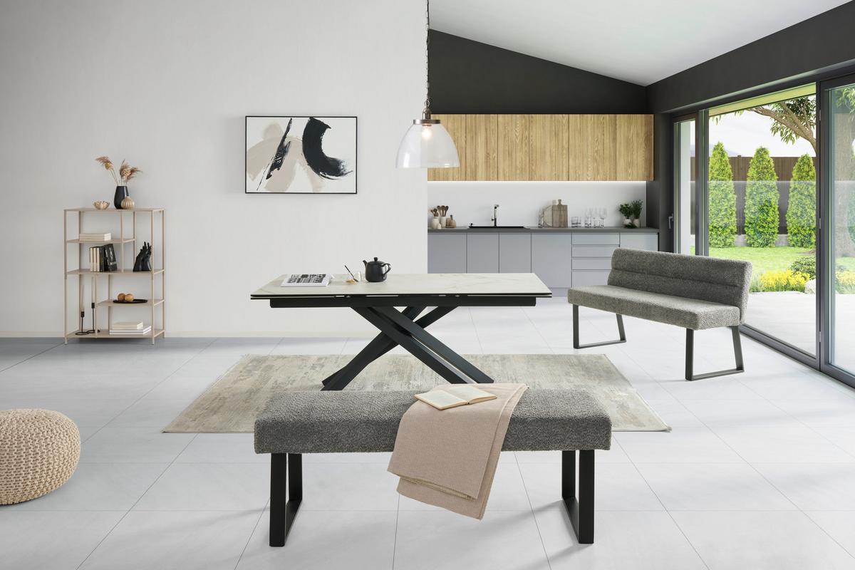 Sitzbank Kea Mit Lehne Grau, B: 140 Cm - Schwarz/Grau, KONVENTIONELL, Textil/Metall (140/83/61cm) - MID.YOU