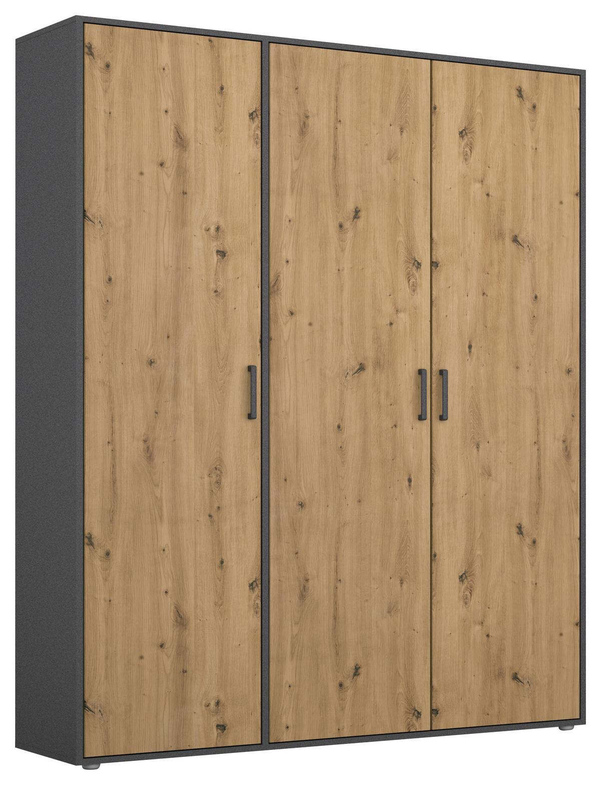 Drehtürenschrank Voyager Grau,eiche Artisan B: 140 cm - Eiche Artisan/Grau, MODERN, Holzwerkstoff (140/194/53cm) - Rauch Möbel