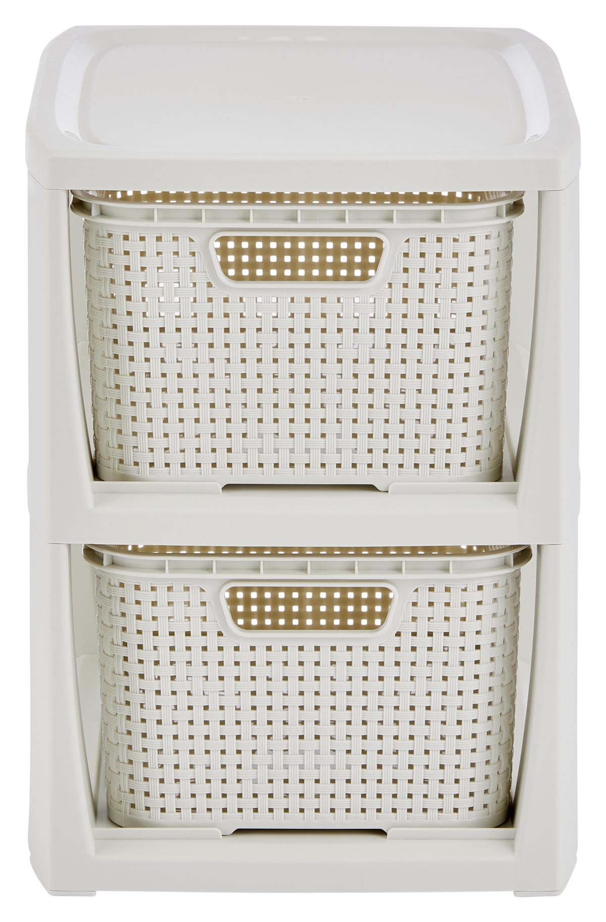 Schubladenbox Rattan Weiß , Anthrazit, 24,1x29,6x33 cm - Anthrazit/Weiß, Basics (24,1/29,6/33cm) - Ondega