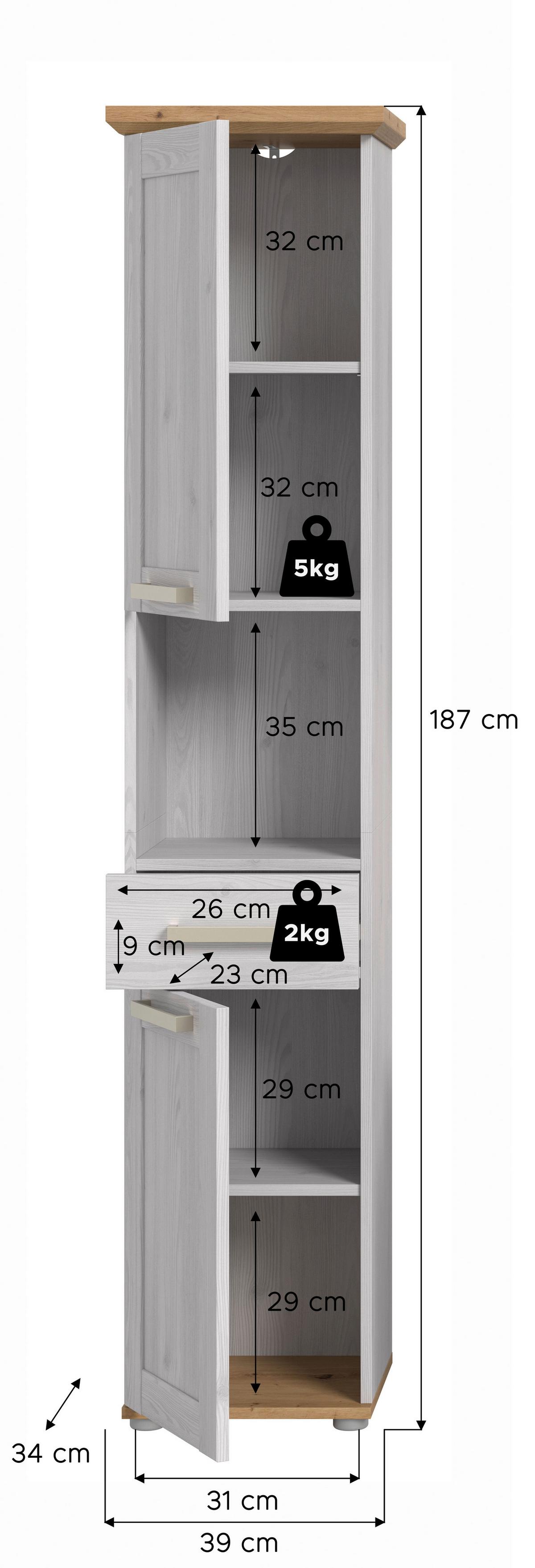 Hochschrank Verona Eiche Dekor /Lärchefarben B: 39cm - Silberfarben/Lärchefarben, Trend, Holzwerkstoff (39/187/34cm) - MID.YOU