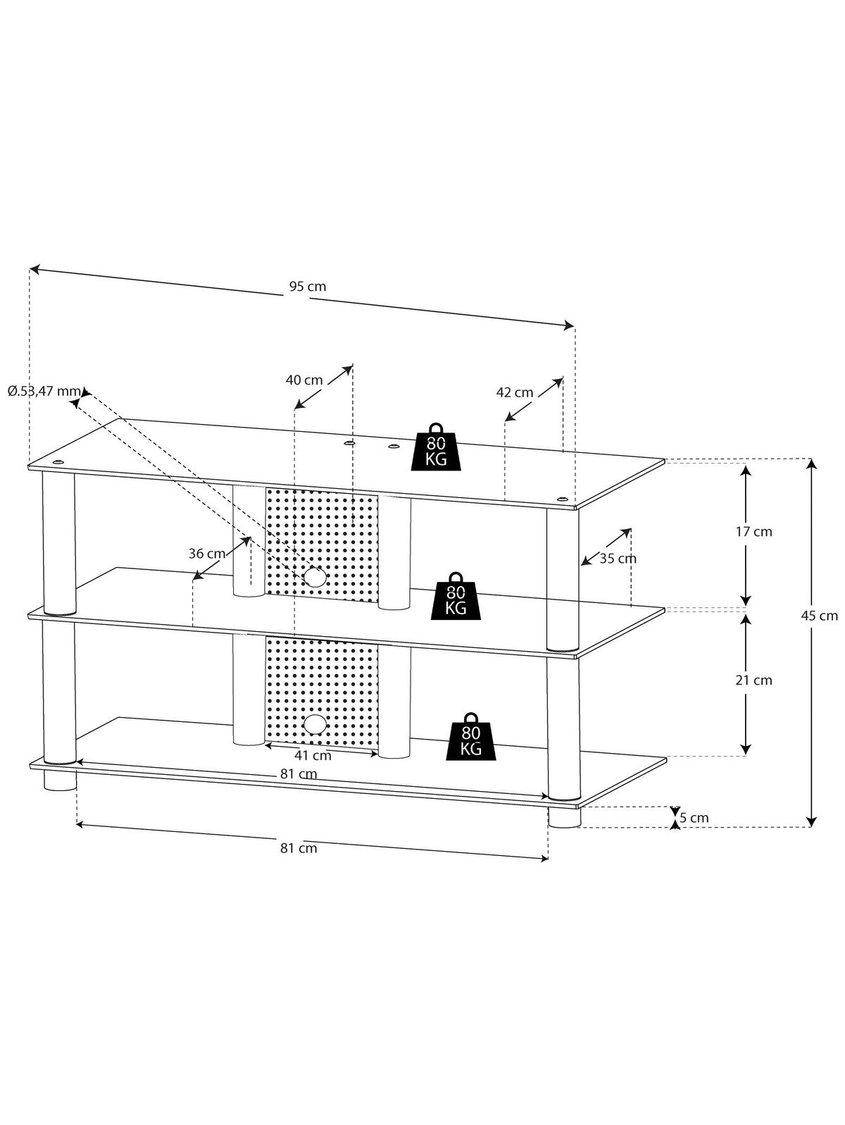 Phonotisch Netasa B: 95 Cm Silberfarben, Glas - Klar/Silberfarben, KONVENTIONELL, Glas/Metall (95/45/42cm) - MID.YOU