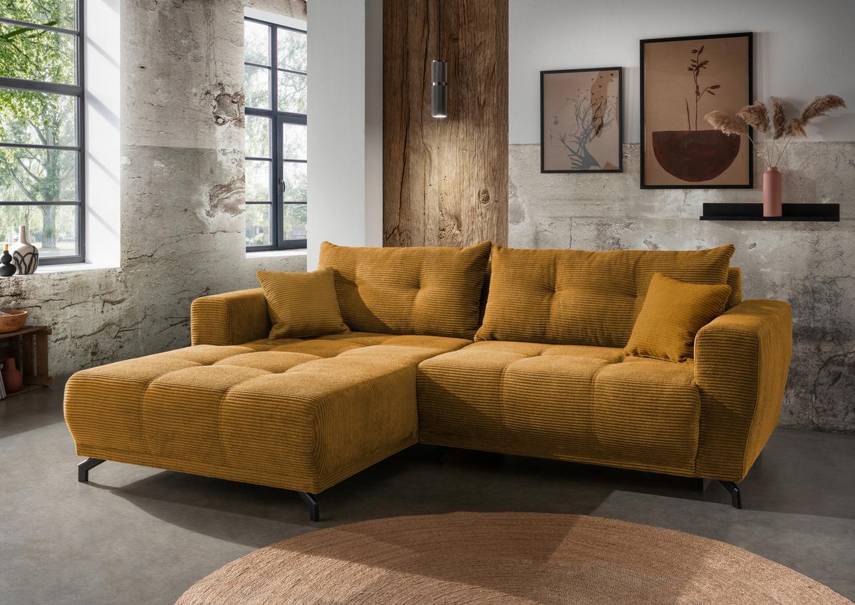 Ecksofa mit Schlaffunktion Restato Goldfarben - Goldfarben/Schwarz, MODERN, Holz/Textil (177/246cm) - MID.YOU