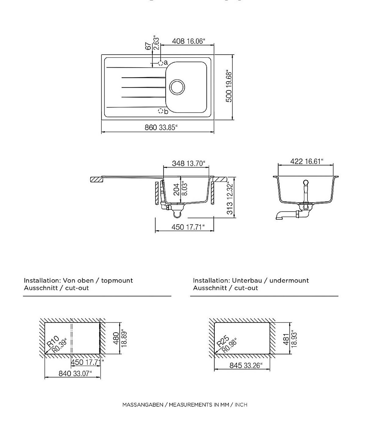 Spüle Respekta Stein Bxt: 86x50 cm - Weiß, Trend, Stein (86/20,9/50cm) - Respekta