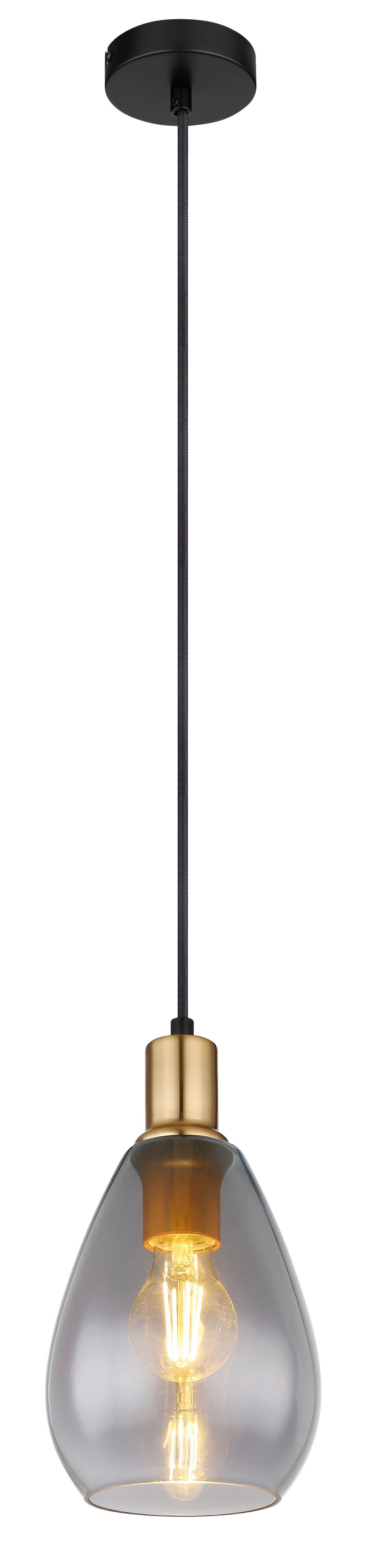 Hängeleuchte 15563h H: 120 cm 1-Flammig - Messingfarben/Schwarz, Design, Glas/Textil (15/120cm) - Globo